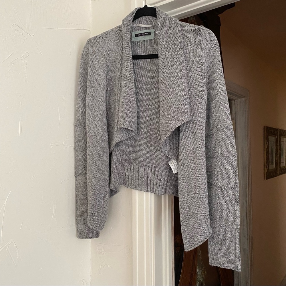 LUISA CERANO | Cardigan Sweater Open Front Metallic Yarn Knit. Cotton/Viscose